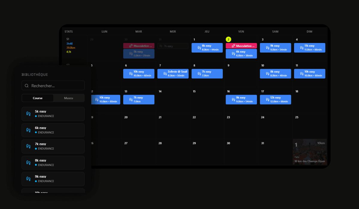 Plan clair, semaine après semaine